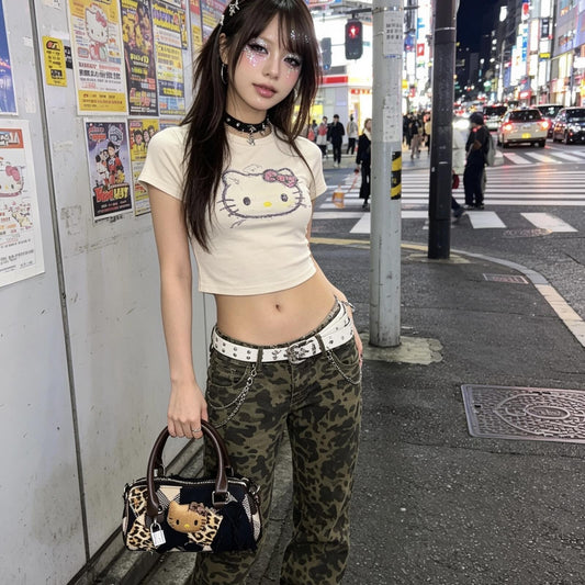 Mini Leopard Hello Kitty Bag | Y2K Shibuya Gal Patchwork Crossbody