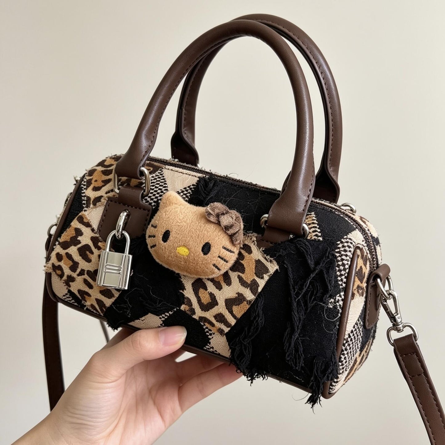 Mini Leopard Hello Kitty Bag | Y2K Shibuya Gal Patchwork Crossbody