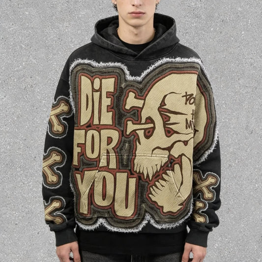 Unisex Skull Heart Graphic Hoodie - Oversized Streetwear Hooded Sweatshirt