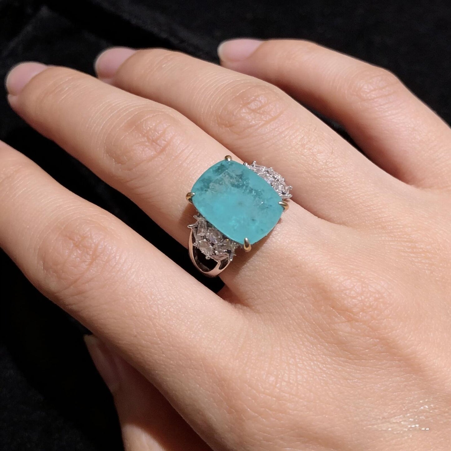 Paraiba Blue Zircon Cloud Motif Ring - S925 Sterling Silver Gold Plated