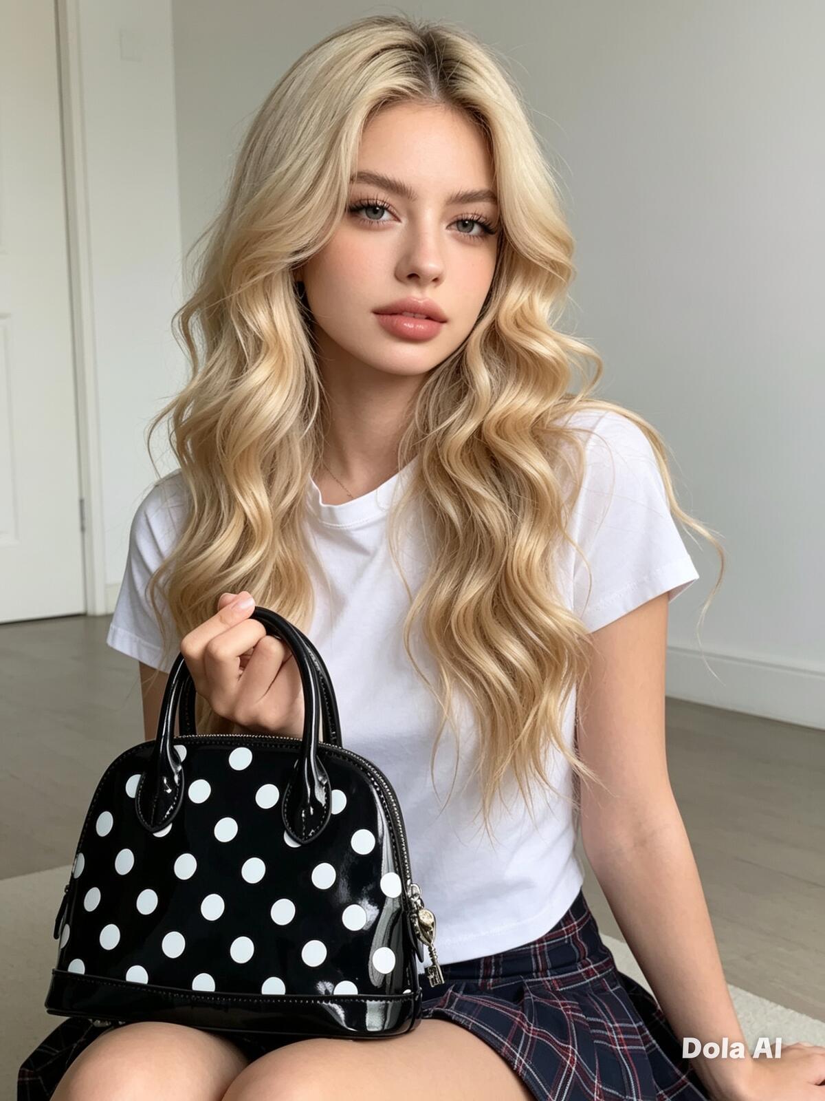 Black Patent Polka Dot Shell Bag | White Spots Mini Top Handle Crossbody