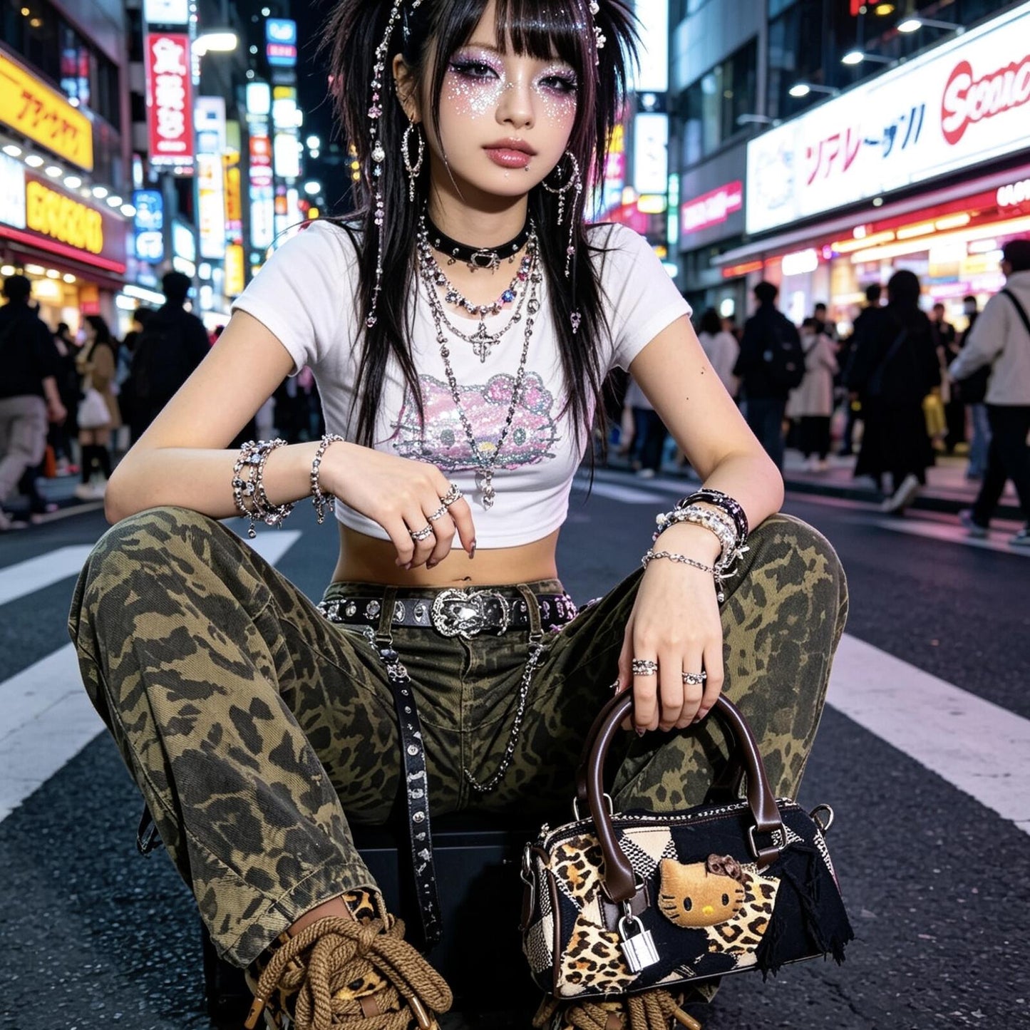 Mini Leopard Hello Kitty Bag | Y2K Shibuya Gal Patchwork Crossbody