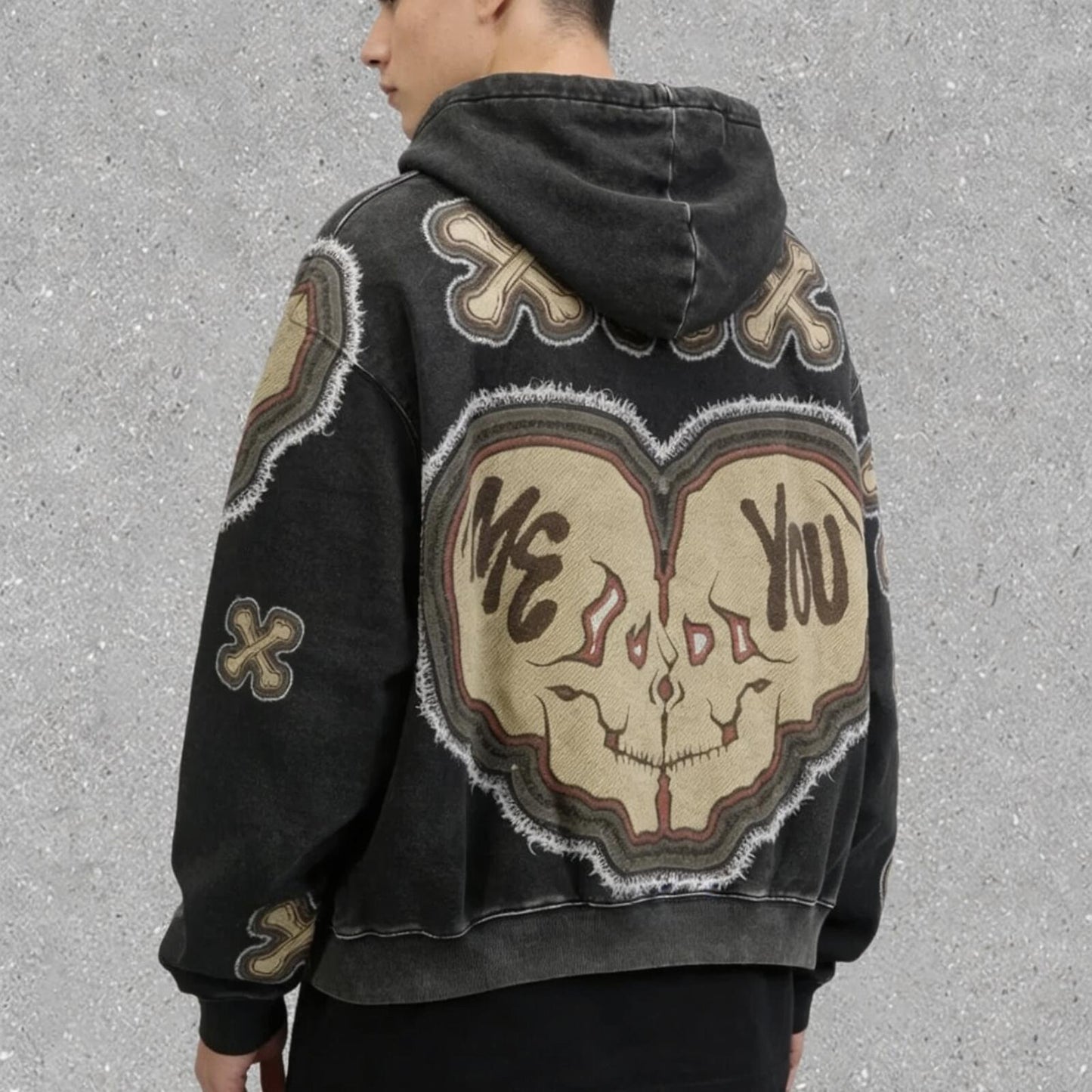 Unisex Skull Heart Graphic Hoodie - Oversized Streetwear Hooded Sweatshirt