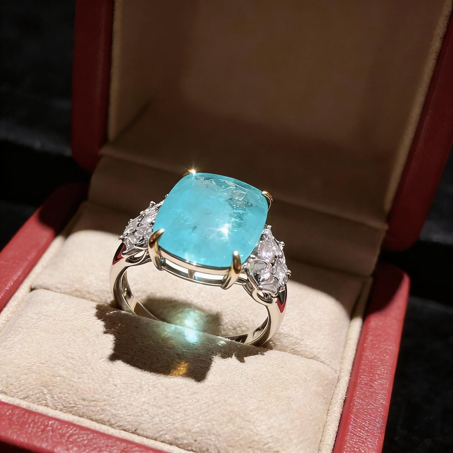 Paraiba Blue Zircon Cloud Motif Ring - S925 Sterling Silver Gold Plated