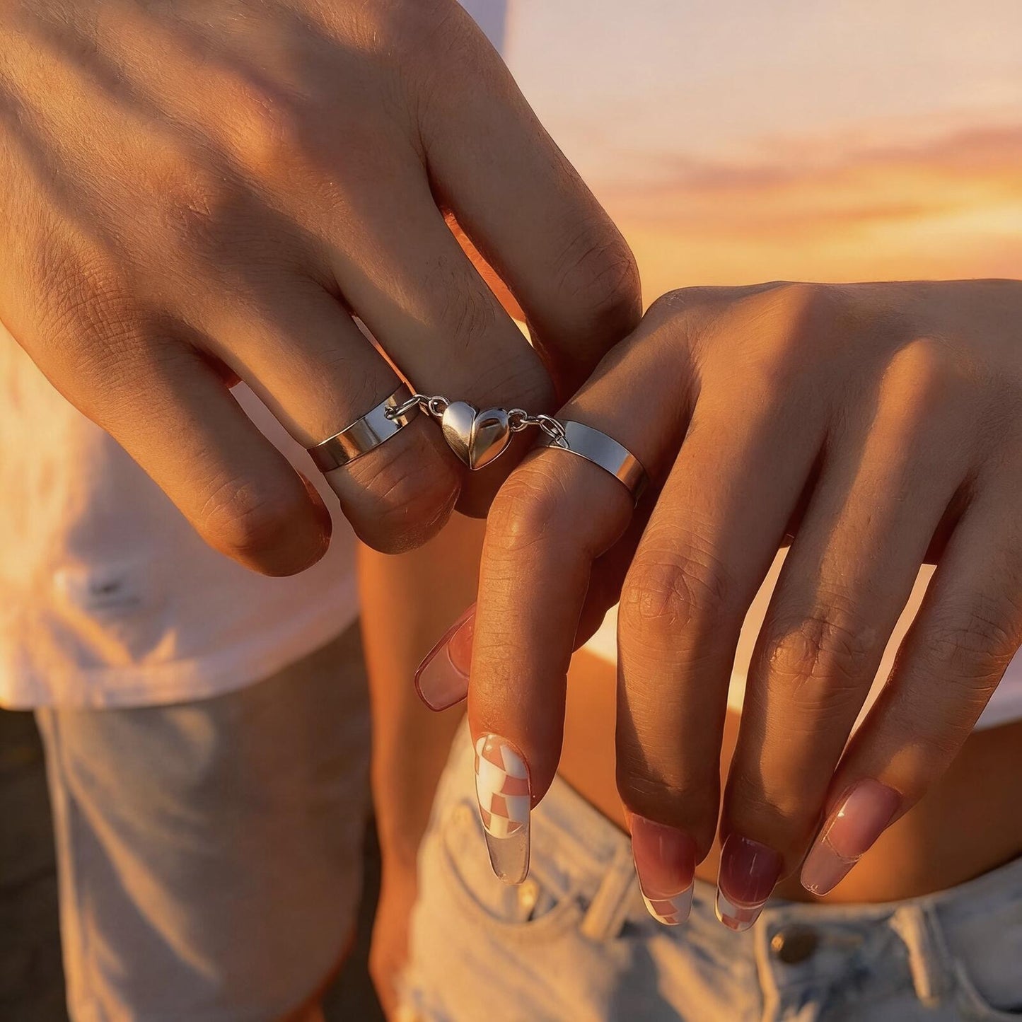 Hearts in Motio | Magnetic Heart Link Rings — Two Souls, One Inseparable Bond