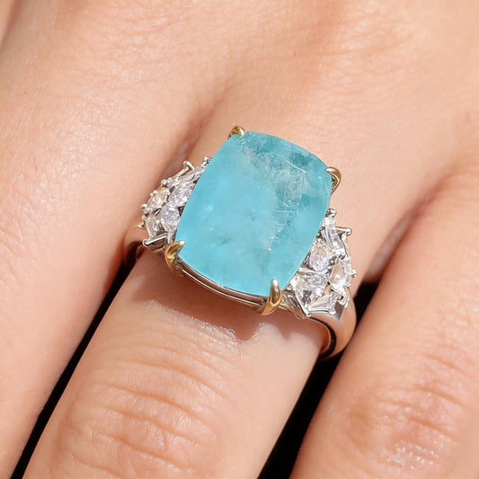 Paraiba Blue Zircon Cloud Motif Ring - S925 Sterling Silver Gold Plated