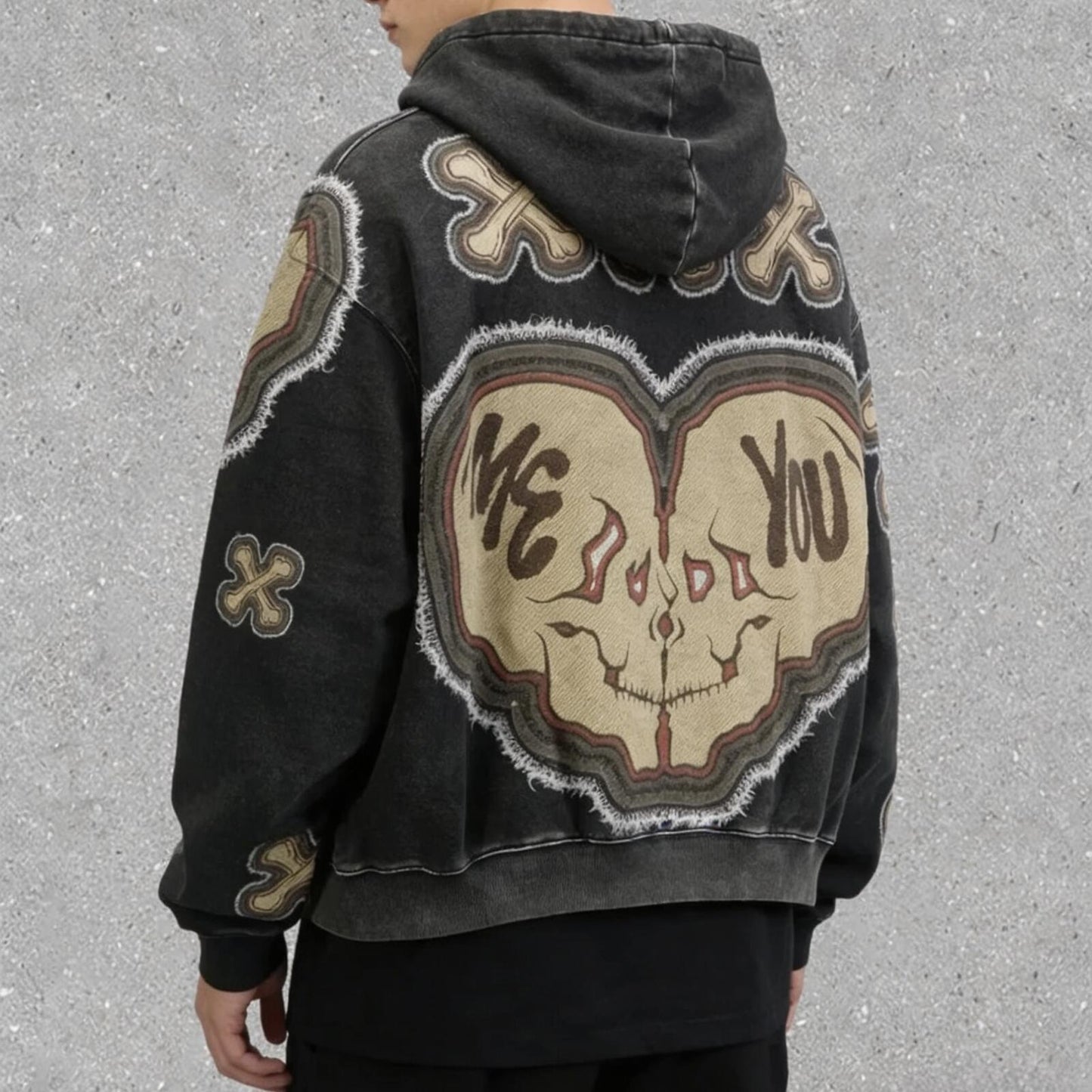 Unisex Skull Heart Graphic Hoodie - Oversized Streetwear Hooded Sweatshirt