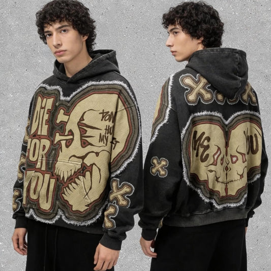 Unisex Skull Heart Graphic Hoodie - Oversized Streetwear Hooded Sweatshirt