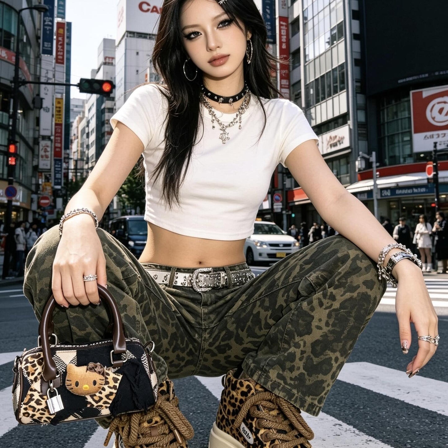 Mini Leopard Hello Kitty Bag | Y2K Shibuya Gal Patchwork Crossbody