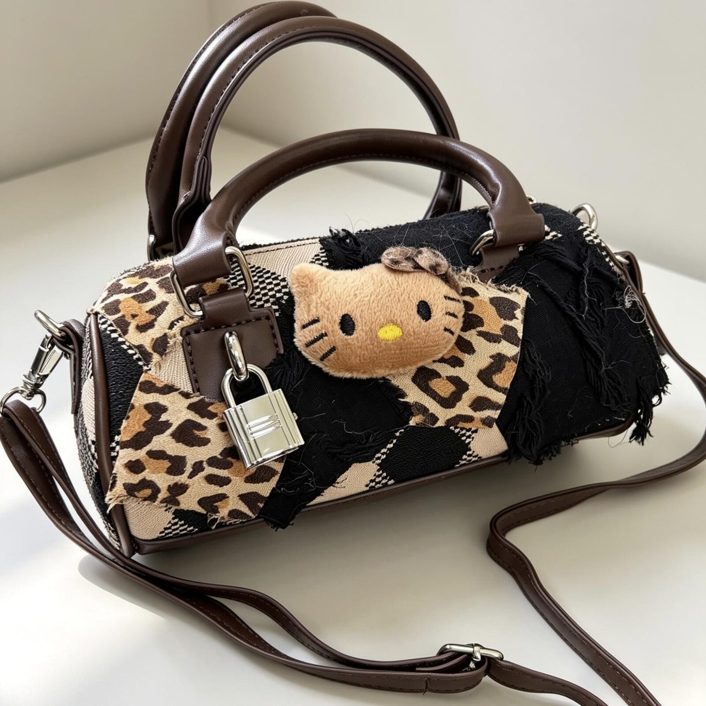 Mini Leopard Hello Kitty Bag | Y2K Shibuya Gal Patchwork Crossbody