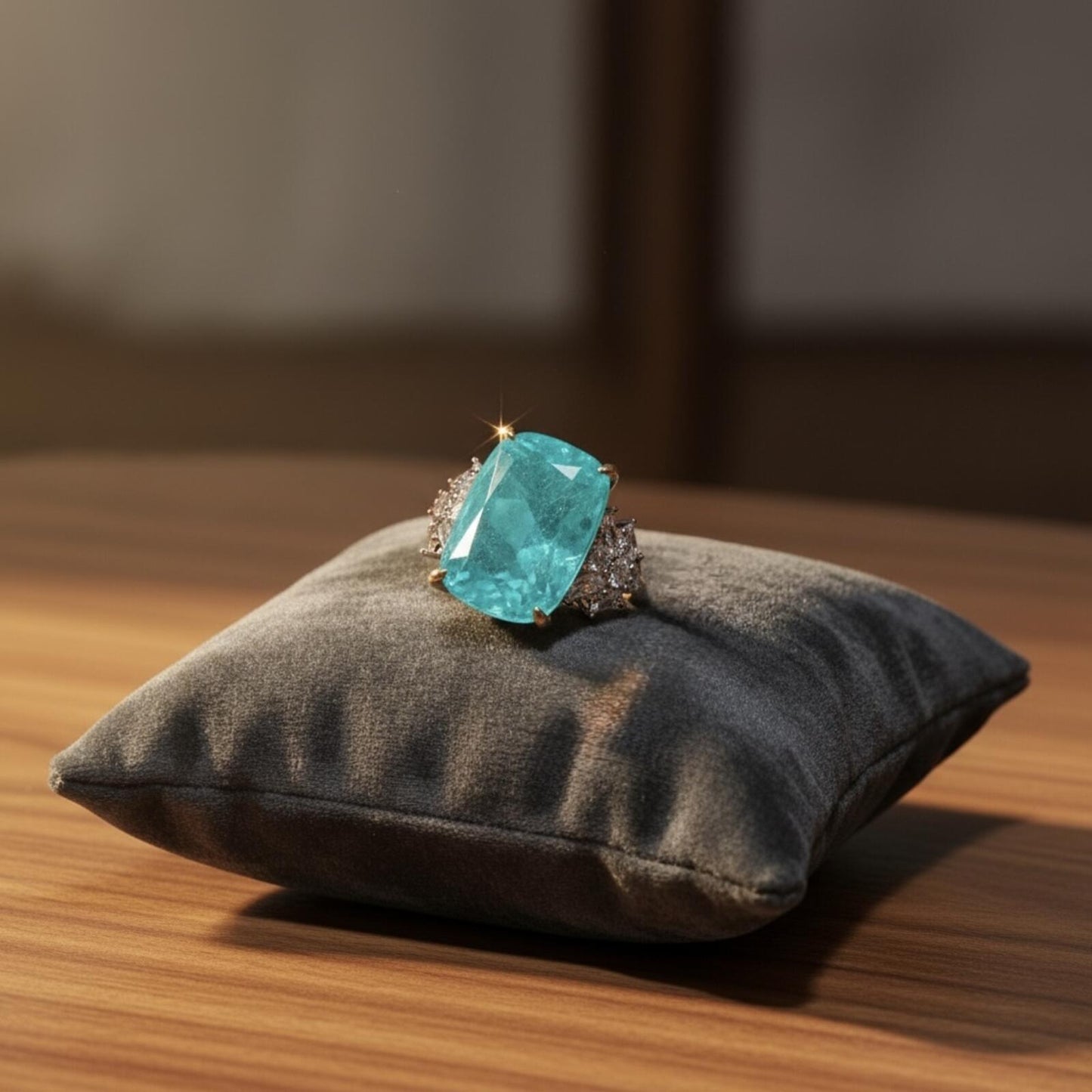 Paraiba Blue Zircon Cloud Motif Ring - S925 Sterling Silver Gold Plated