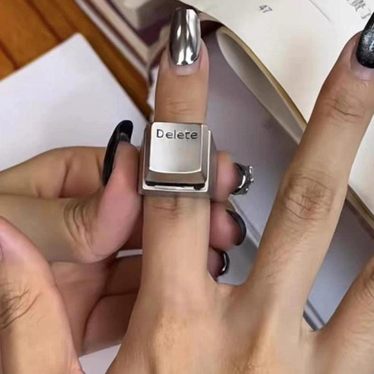 Silver Tone Delete Key Ring - Chunky Novelty Jewelry